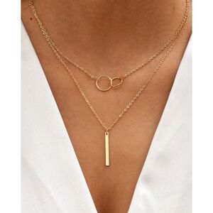 Anthropologie Minimalist Gold Layered Connecting Hoops and Bar Necklace -Very